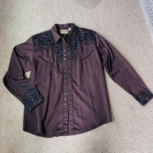 SCULLY men’s shirt Large Western Shirt embroidered brown mocha